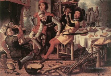  peintre Tableau - Paysans par l’âtre peintre d’histoire hollandais Pieter Aertsen